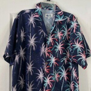 EUC Aloha Palm Tree Button Up Shirt Uzzi Amphibious Gear Large Beach Party Luau